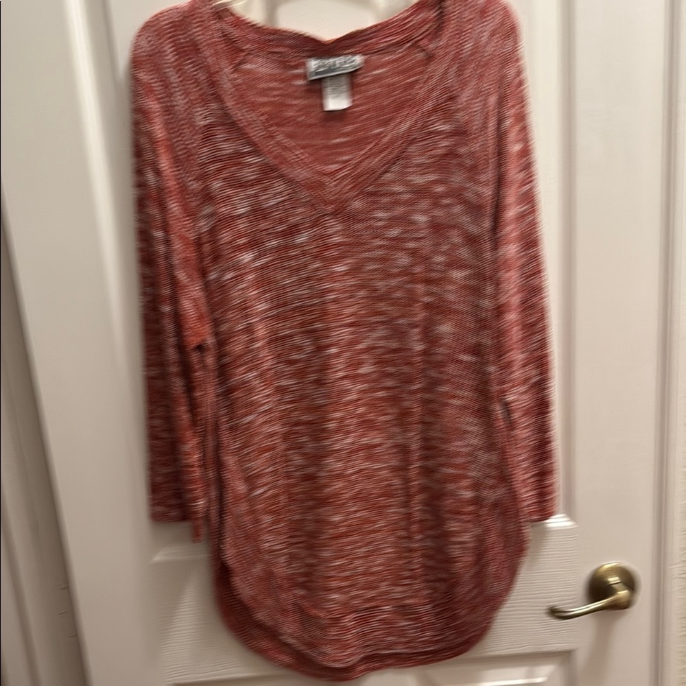 Red V-Neck Long Sleeve Top